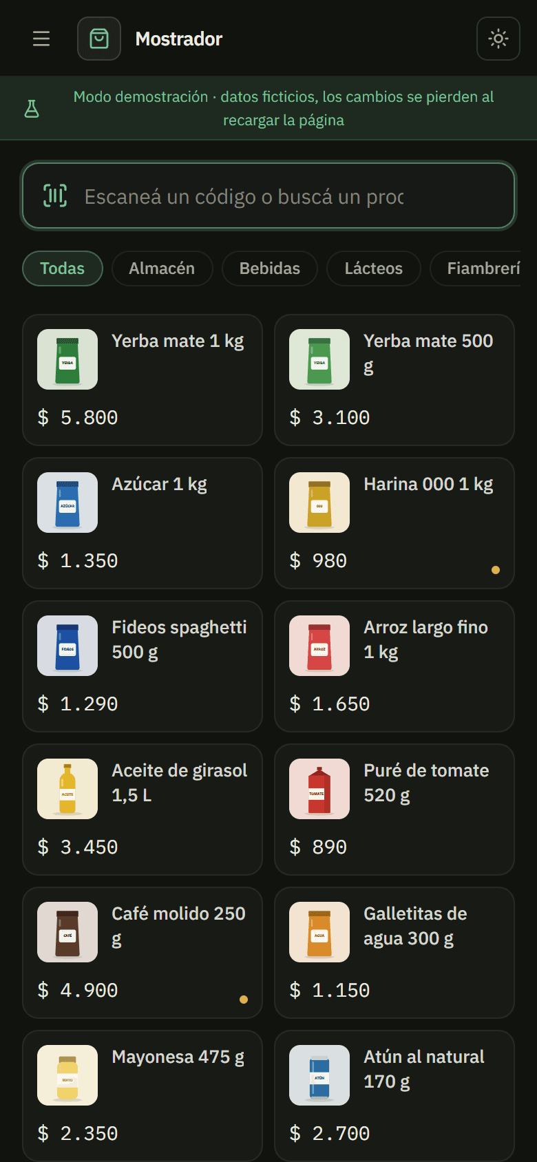 Punto de venta de Mostrador en un celular